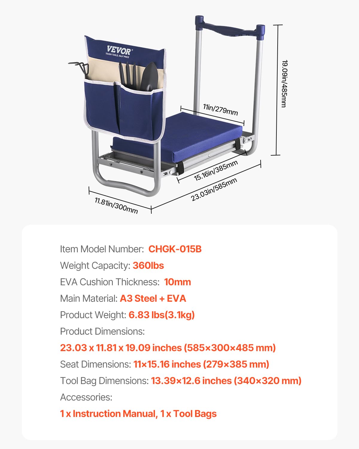 VEVOR foldable design enables easy storage and transport