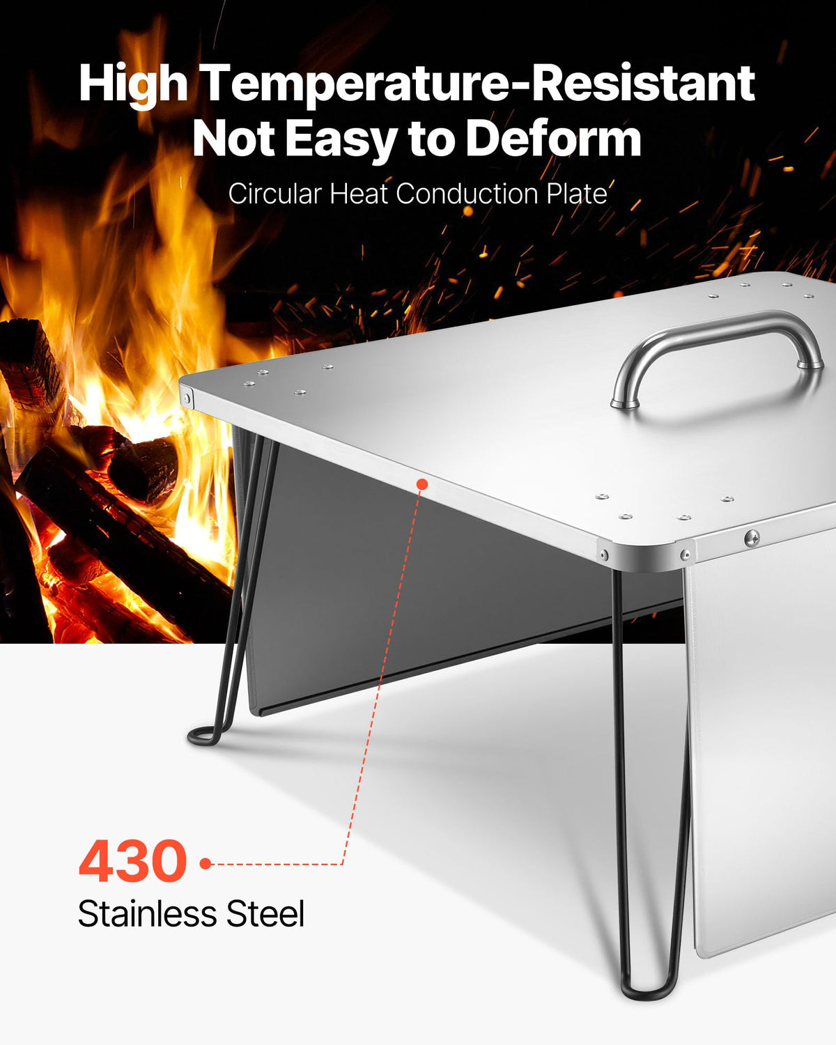 VEVOR foldable legs design provides stable setup on various fire pits