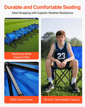 VEVOR folding bench with backrest offers comfortable seating for players.