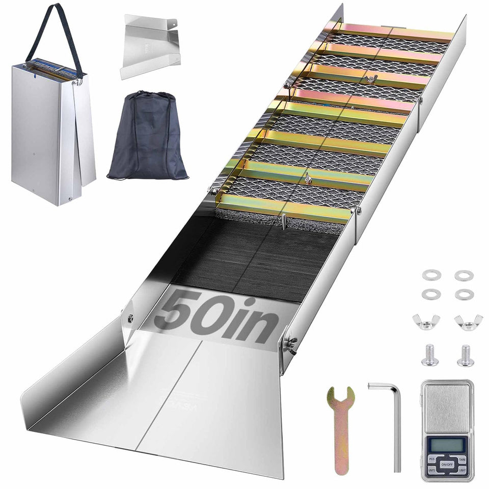 VEVOR folding sluice box 50-inch dimension for portable gold prospecting on rivers