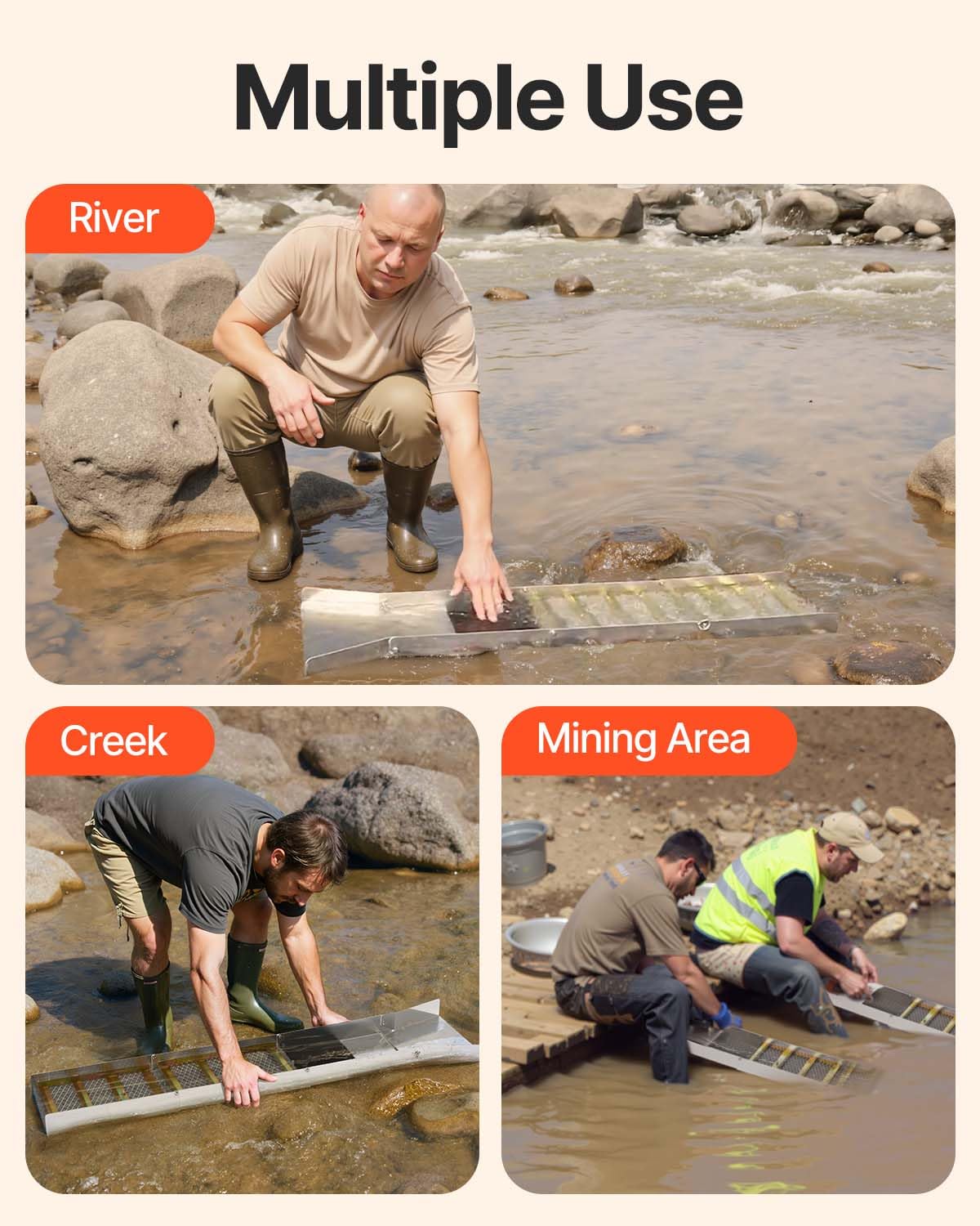 VEVOR folding sluice box river-prospecting rugged use in streams