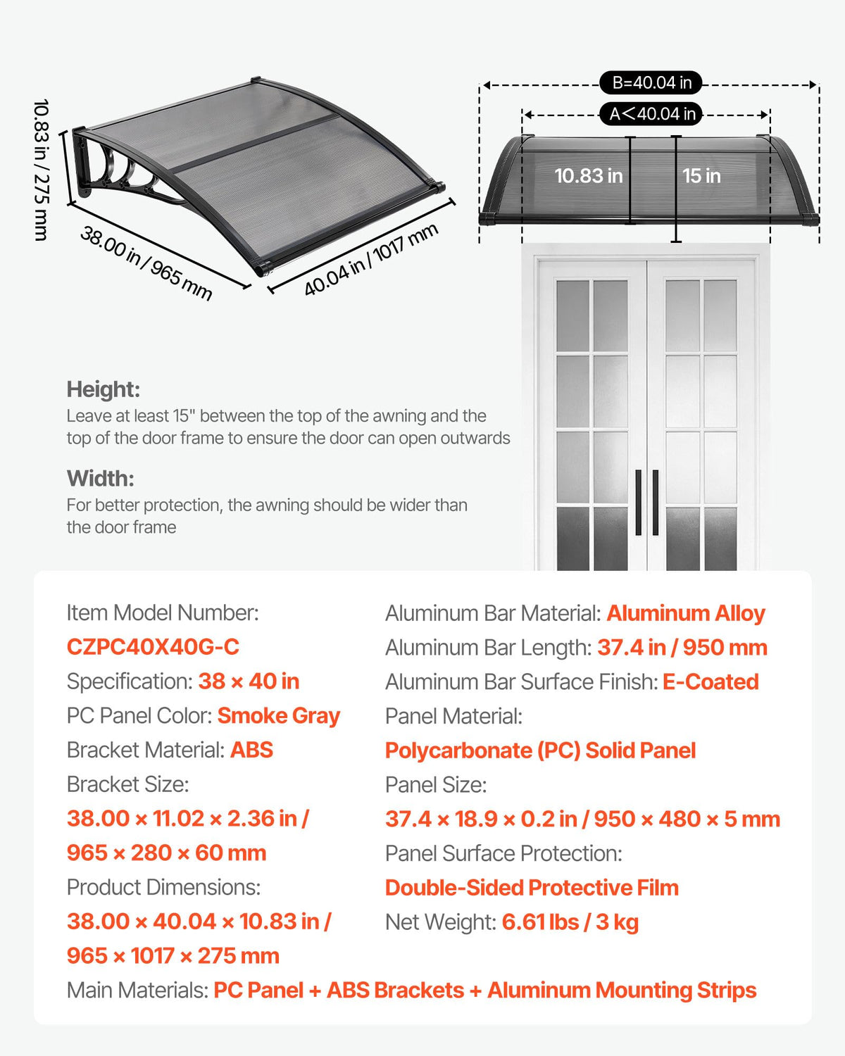 VEVOR front-door weather shield provides year-round protection