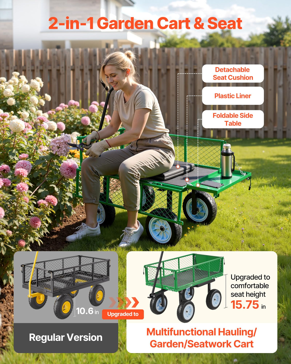 VEVOR garden cart adjustable handle for easy steering