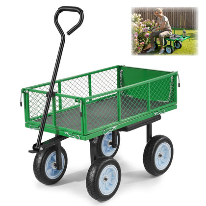 VEVOR garden cart with seat shown for versatile yard tasks
