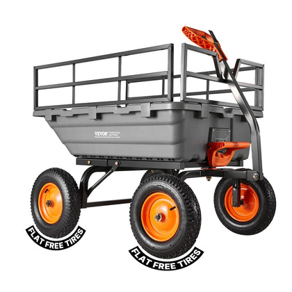 VEVOR garden dump cart 1500lbs capacity with large 15 cu ft bed for soil and mulch.
