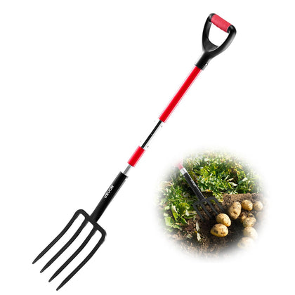 VEVOR Garden Fork with 4-tine head enables efficient soil turning and aeration
