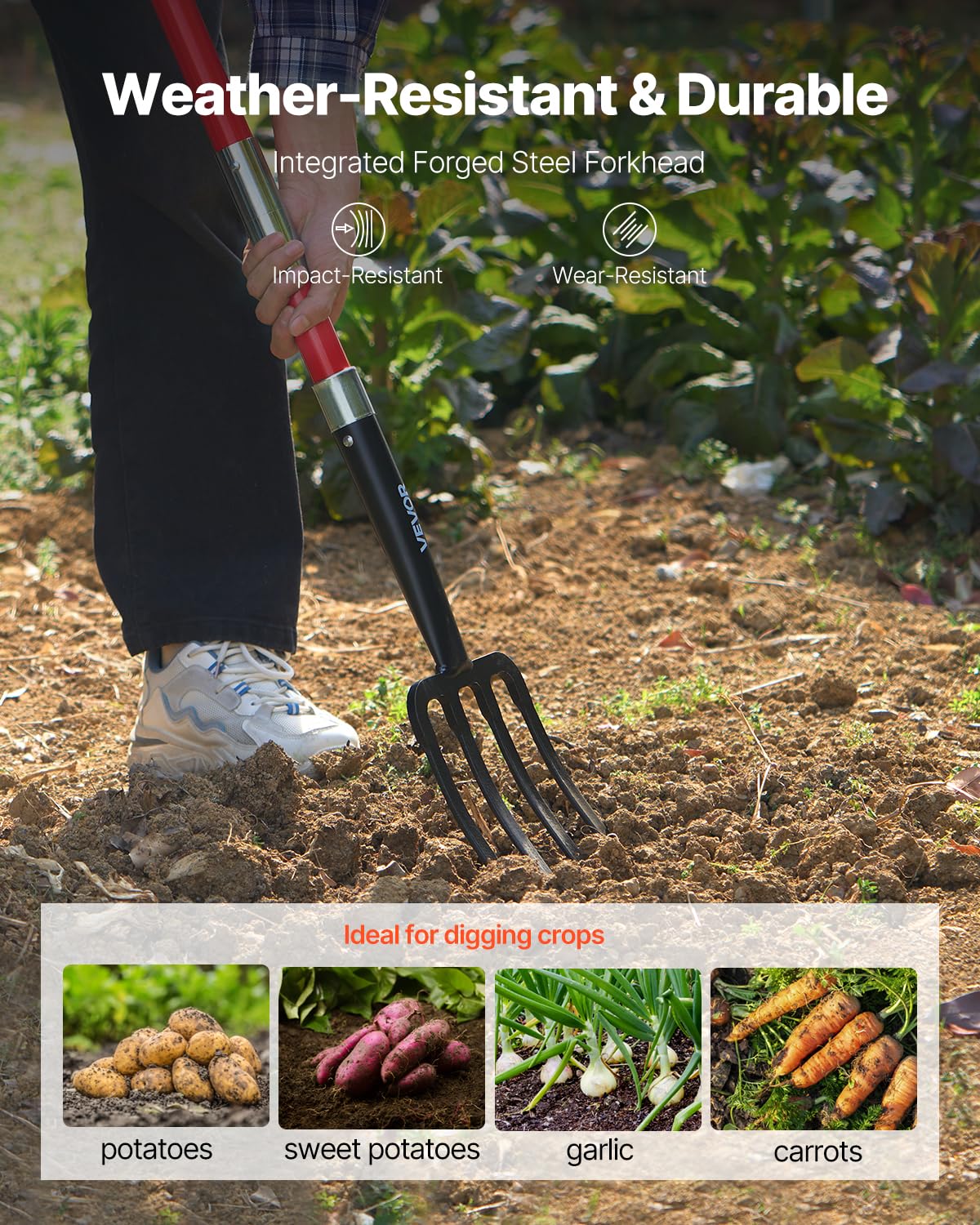 VEVOR Garden Fork with fiberglass handle offers durable grip in wet conditions