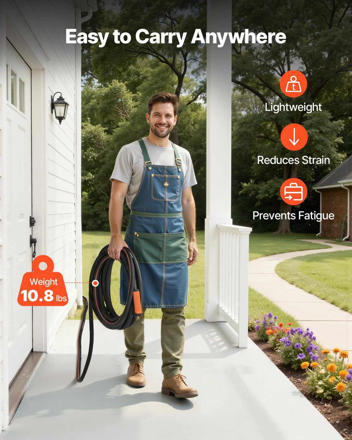 VEVOR lightweight hose at 10.8 pounds for easy handling in the yard