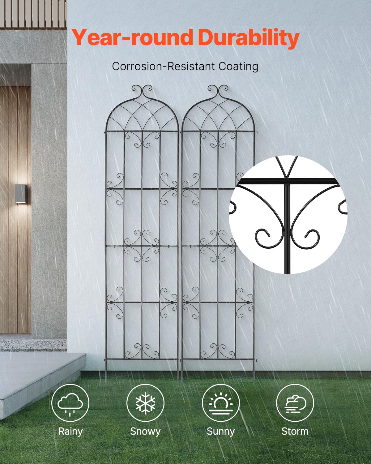 VEVOR garden trellis powder-coated finish resists rust for year-round use