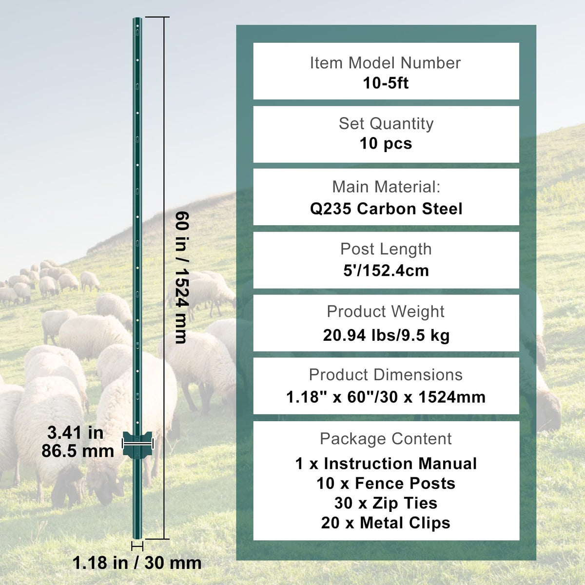 VEVOR fence post ideal for garden and yard fencing.