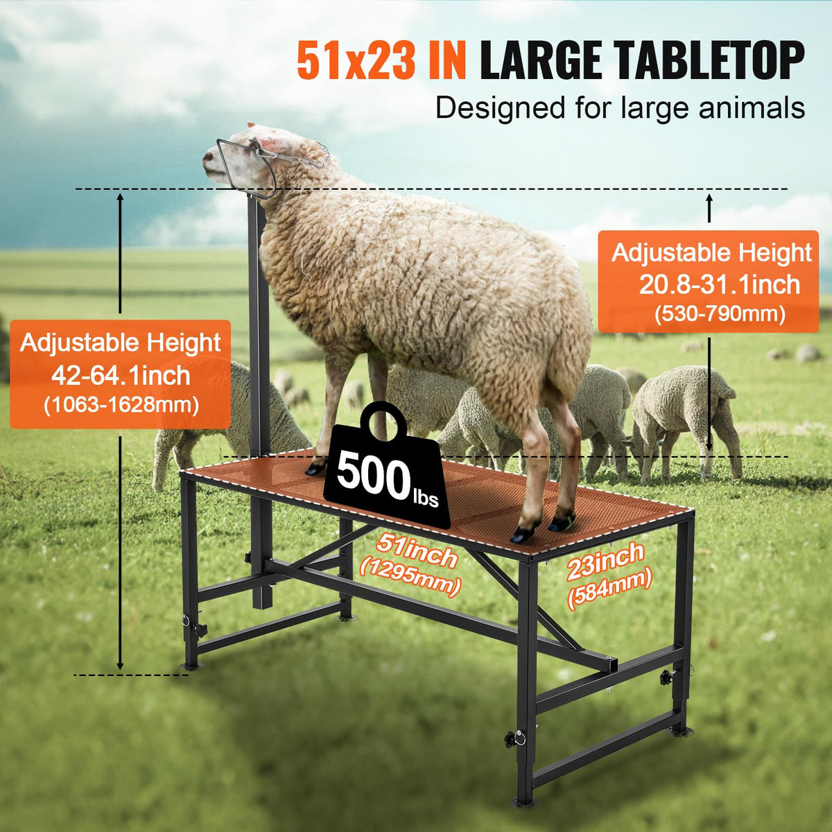 VEVOR heavy-duty stand supports up to 500 pounds for larger livestock