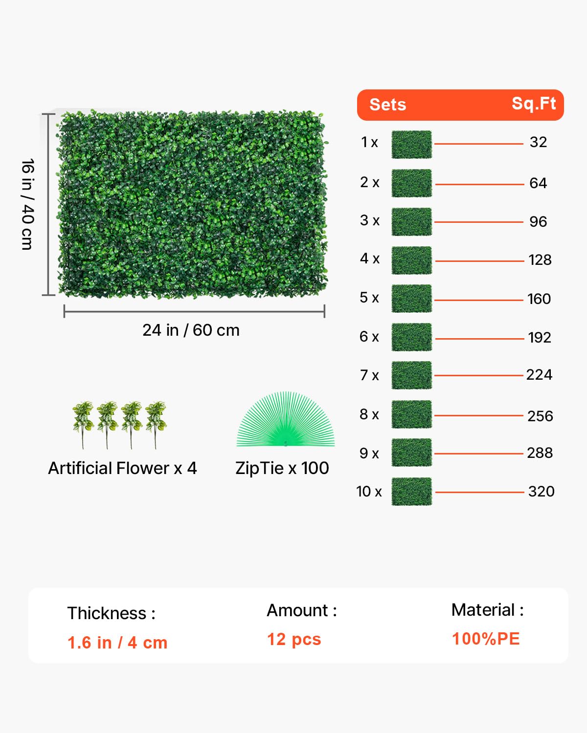 VEVOR grass wall panel fence mount image illustrates curved surface adaptability with zip-tie connections.