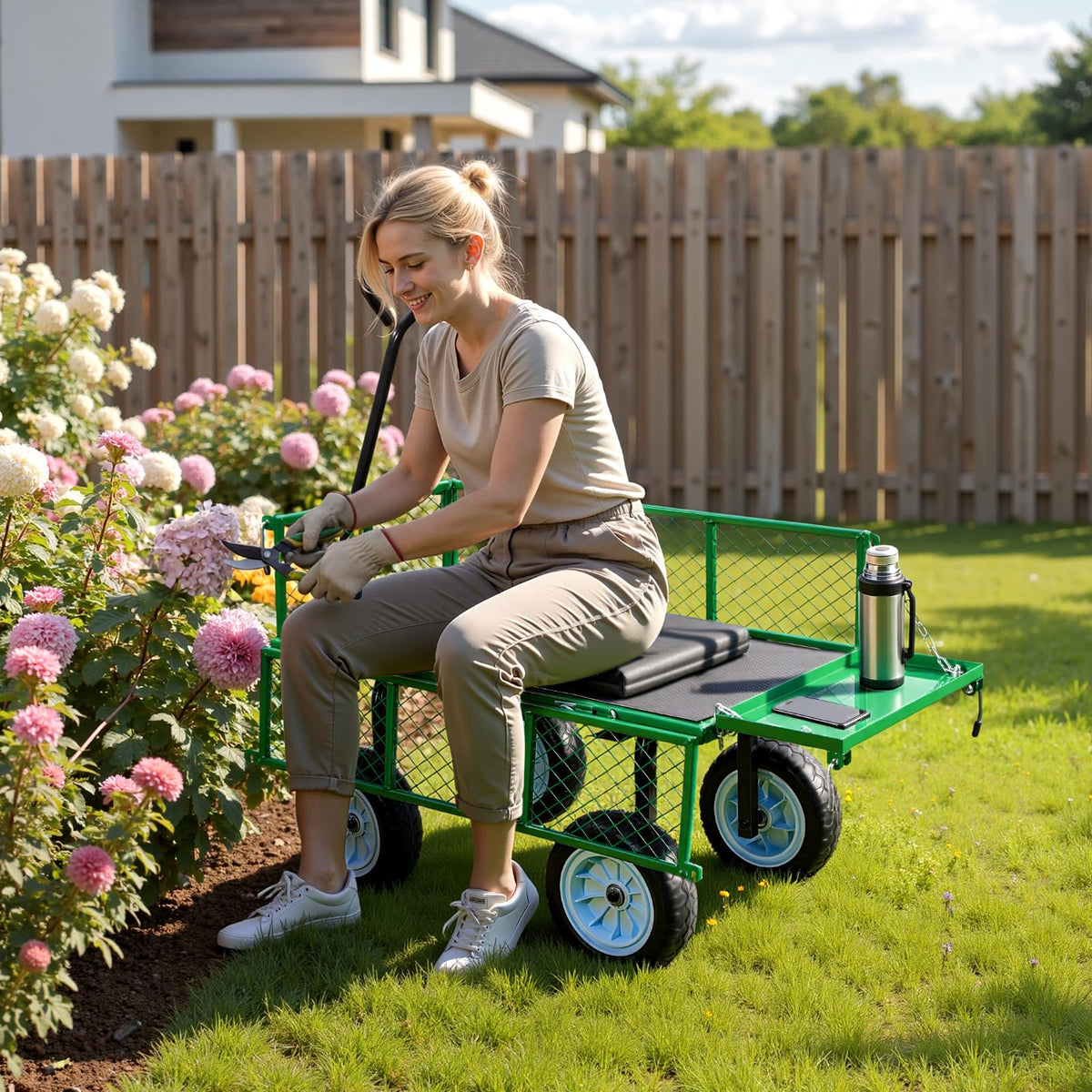 VEVOR green garden wagon design blends with outdoor spaces