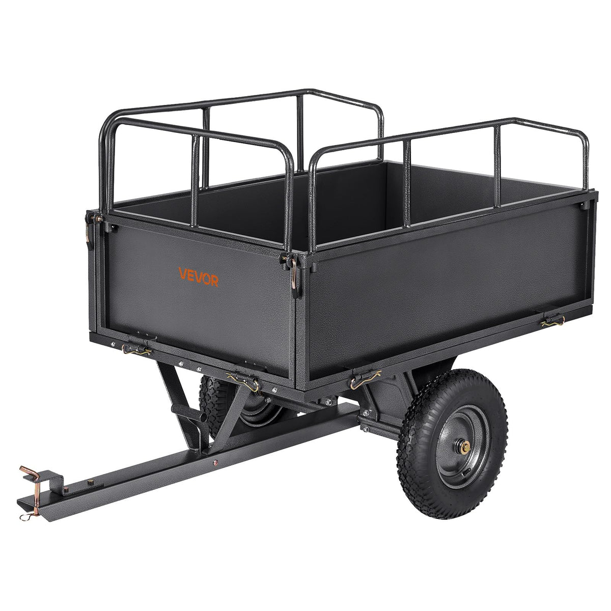 VEVOR heavy-duty ATV trailer with pin hitch compatibility for versatile tractors and mowers