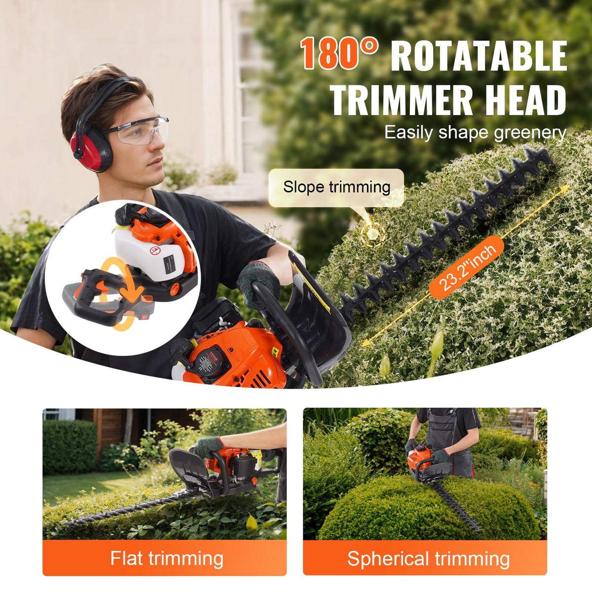 VEVOR hedge trimmer adjustable head at 180 degrees for versatility