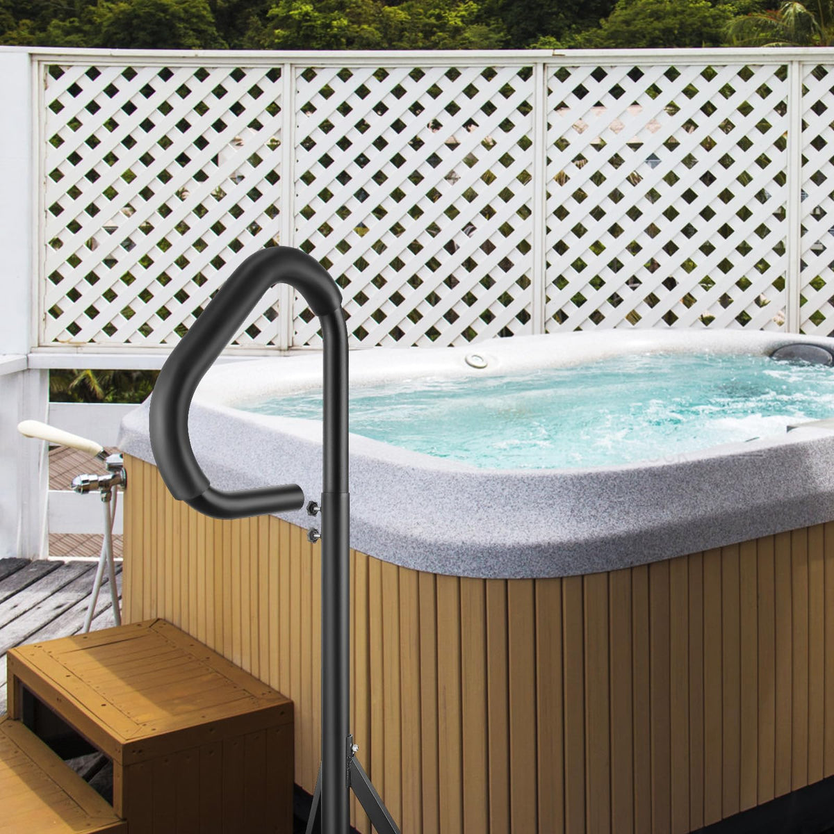VEVOR handrail with height adjust from 35 to 57 inches for customizable spa access.