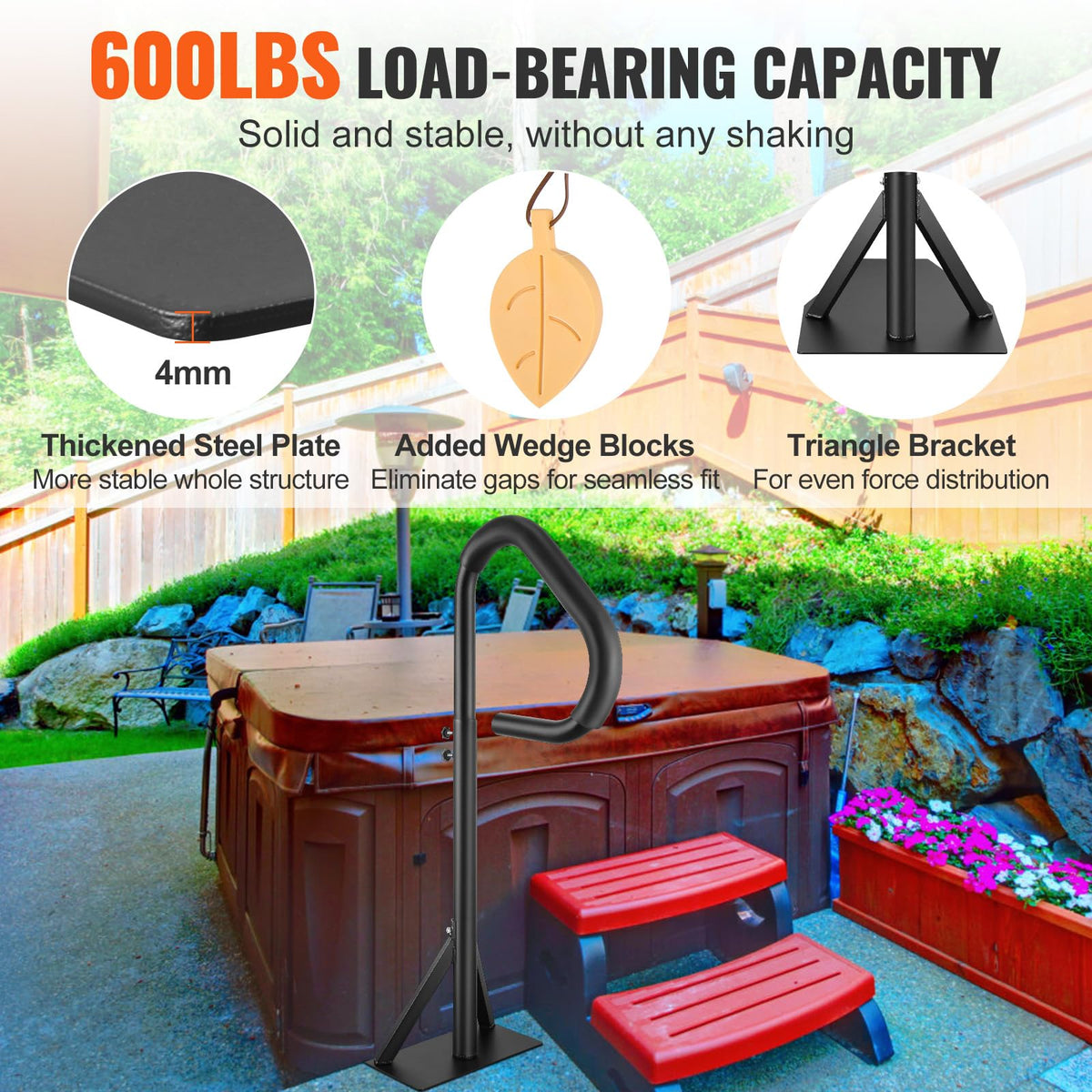 VEVOR 600 lbs load-bearing handrail with triangle bracket stays secure.