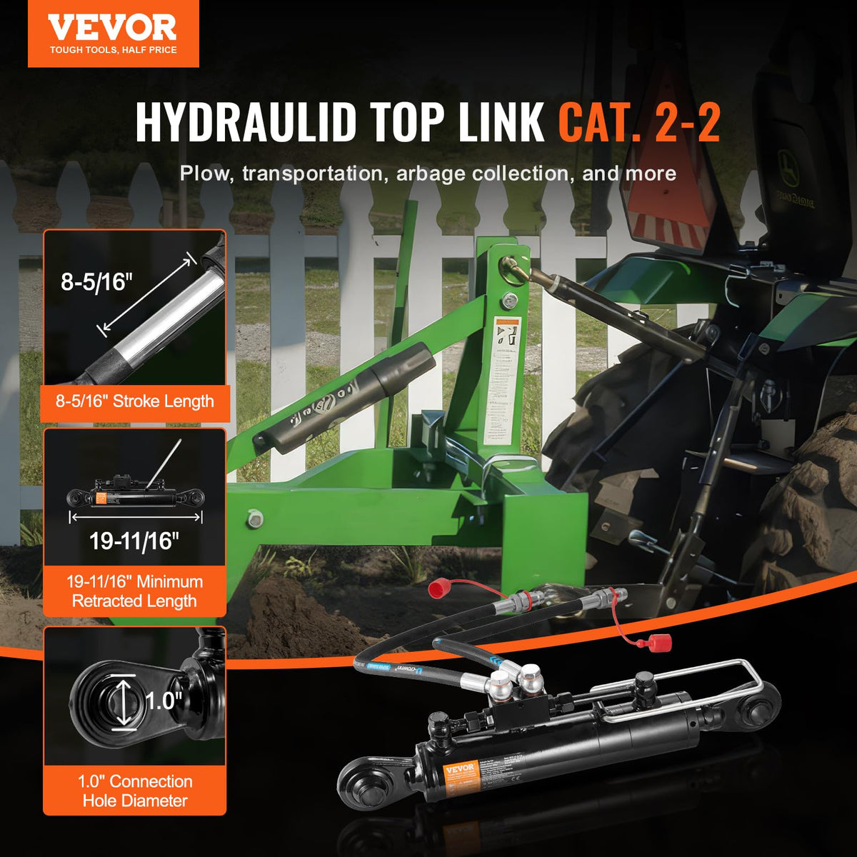 VEVOR top link with hoses ready for tractor installation