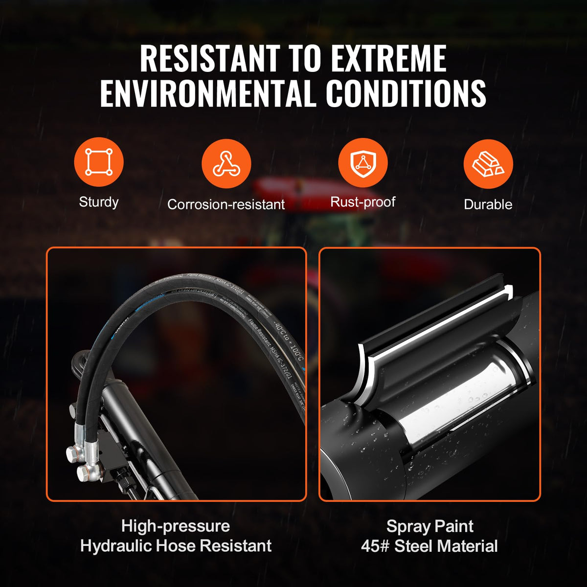 VEVOR hydraulic top link hose length shown for flexible installation