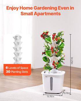 VEVOR Hydroponic Tower 6 tiers side angle highlights space-saving vertical gardening