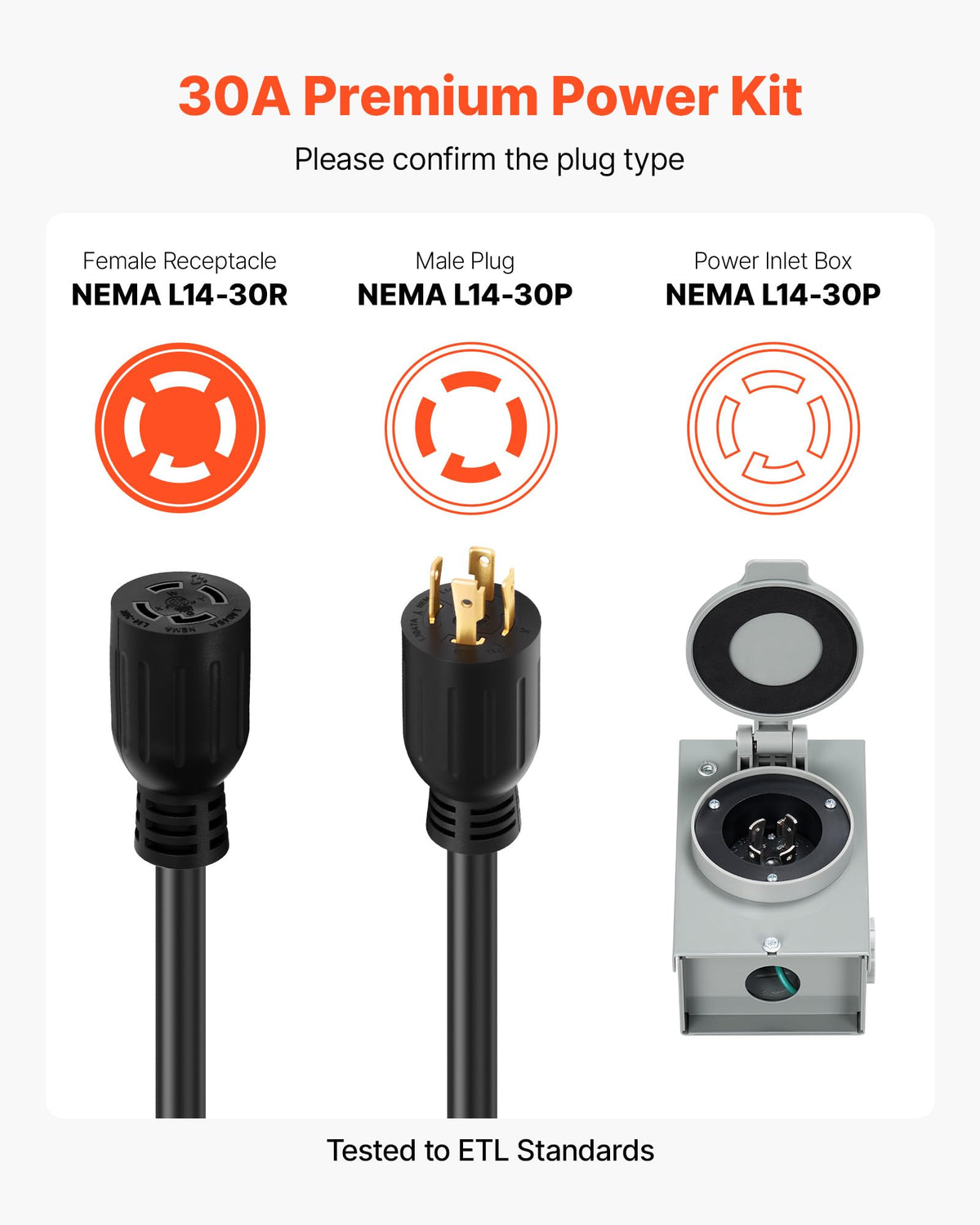 VEVOR inlet box shows LED indicator for easy night power checks.