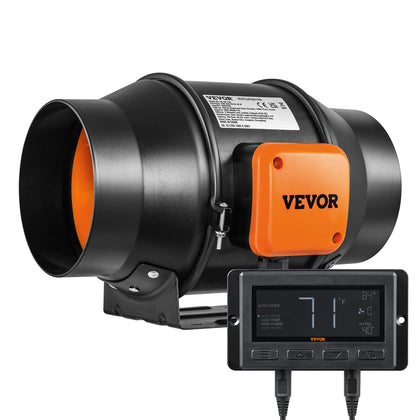 VEVOR inline duct fan 6-inch front view with quiet EC motor for calm operation.