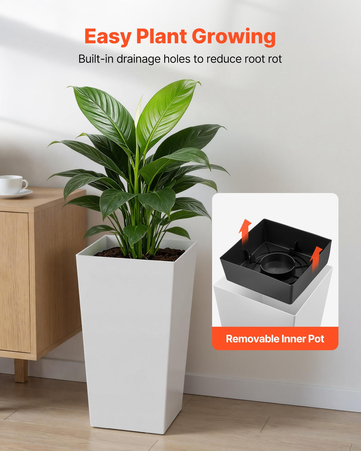 Inner pot design by VEVOR enables flexible soil or potted plants.