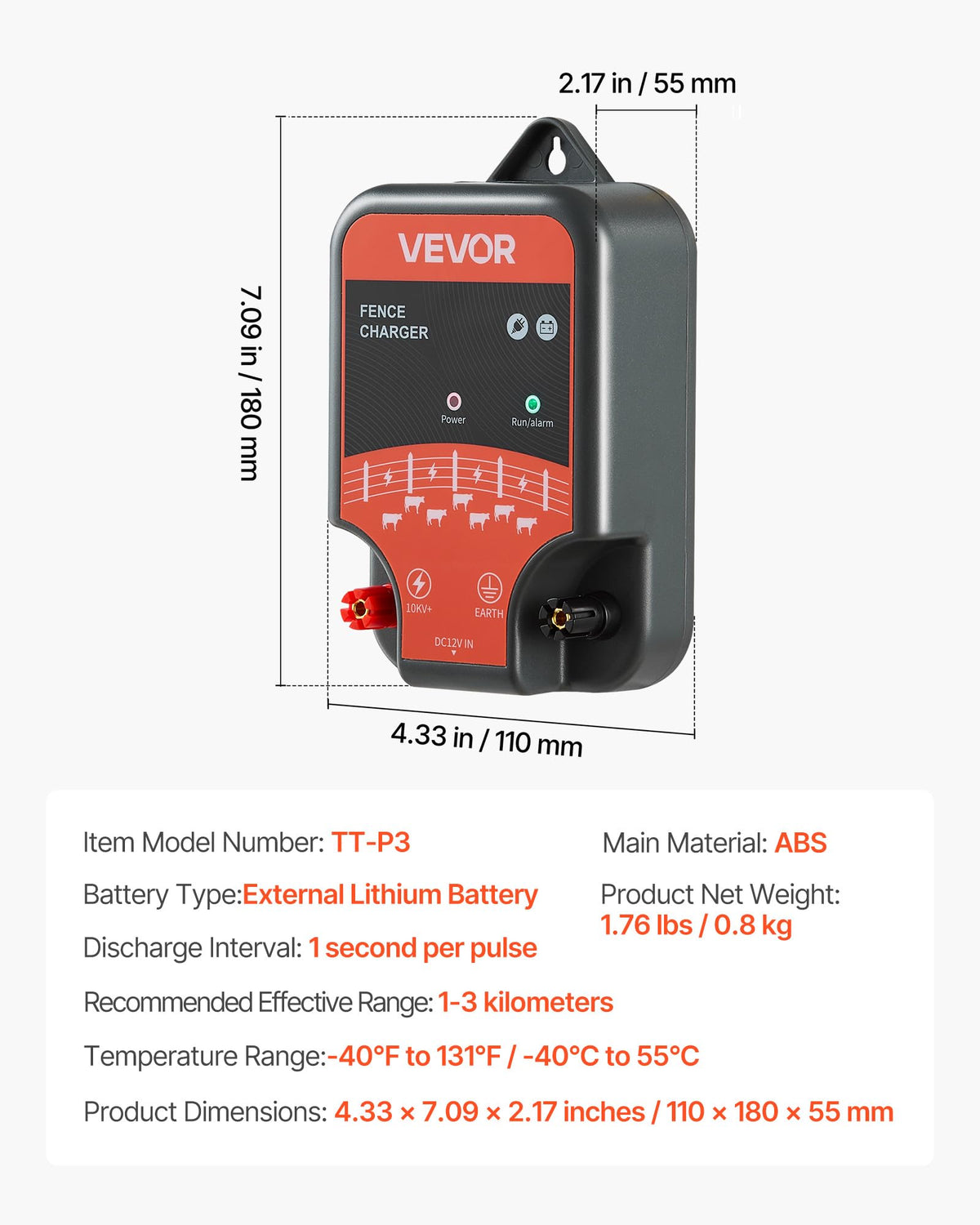 VEVOR IP65 waterproof design withstands harsh weather and rain.