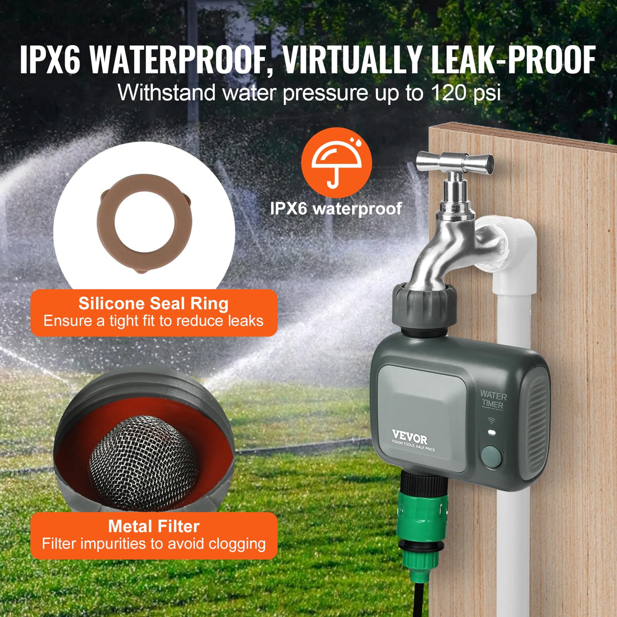 Rugged IPX6 exterior withstands weather and high pressure.