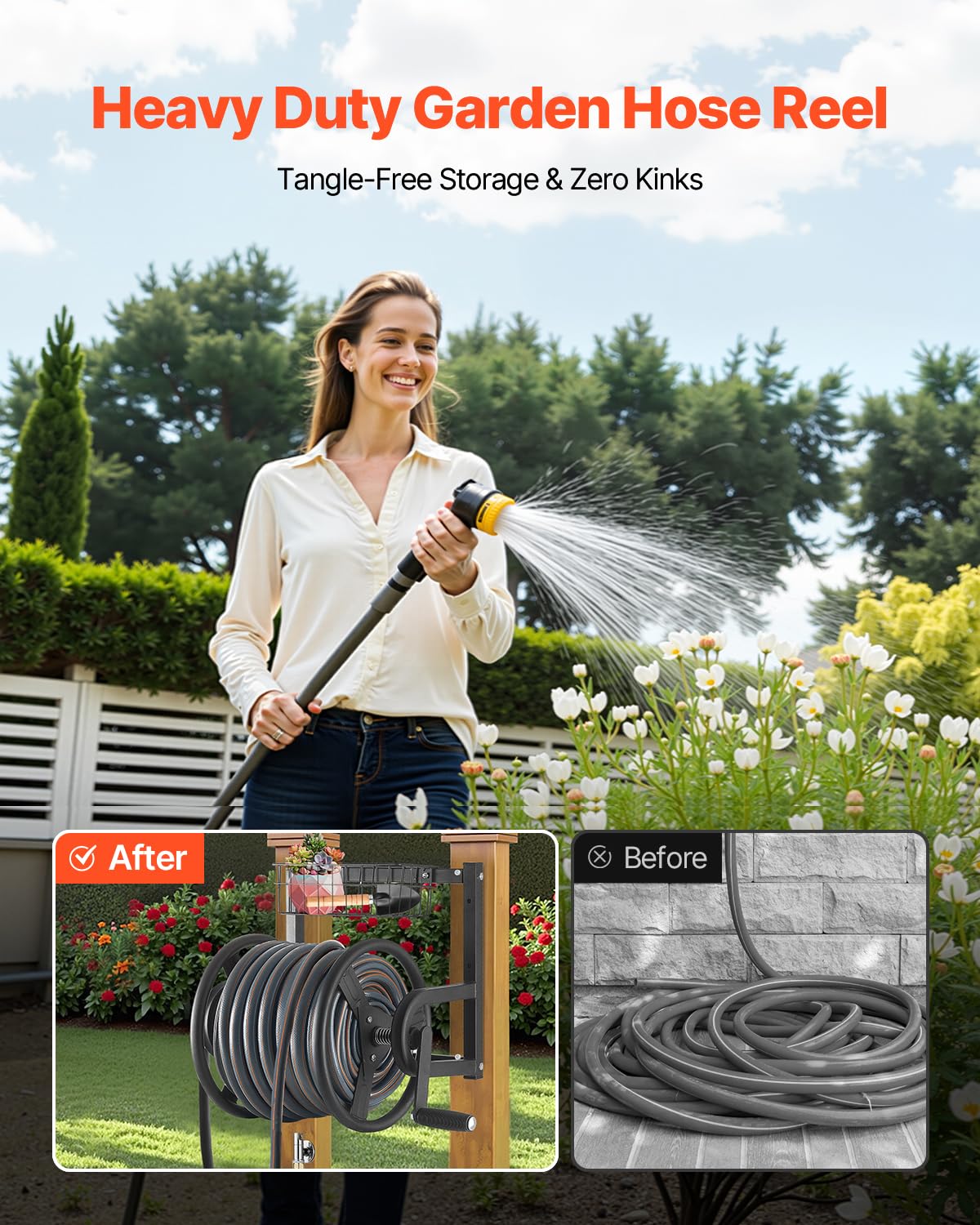 Large capacity hose storage ideal for yard irrigation