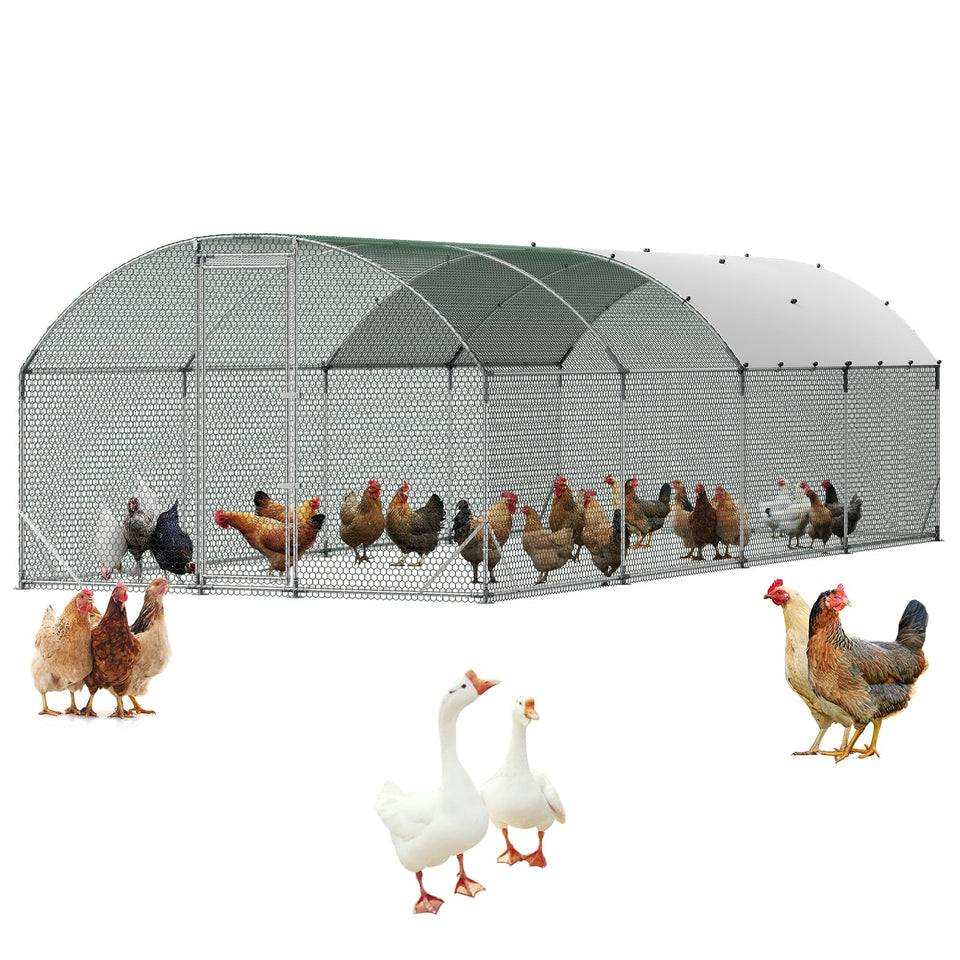 VEVOR large metal chicken coop with dome roof for weather protection and a spacious walk-in area.
