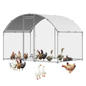 VEVOR large metal chicken coop with run front view, showcasing sturdy frame for outdoor use.