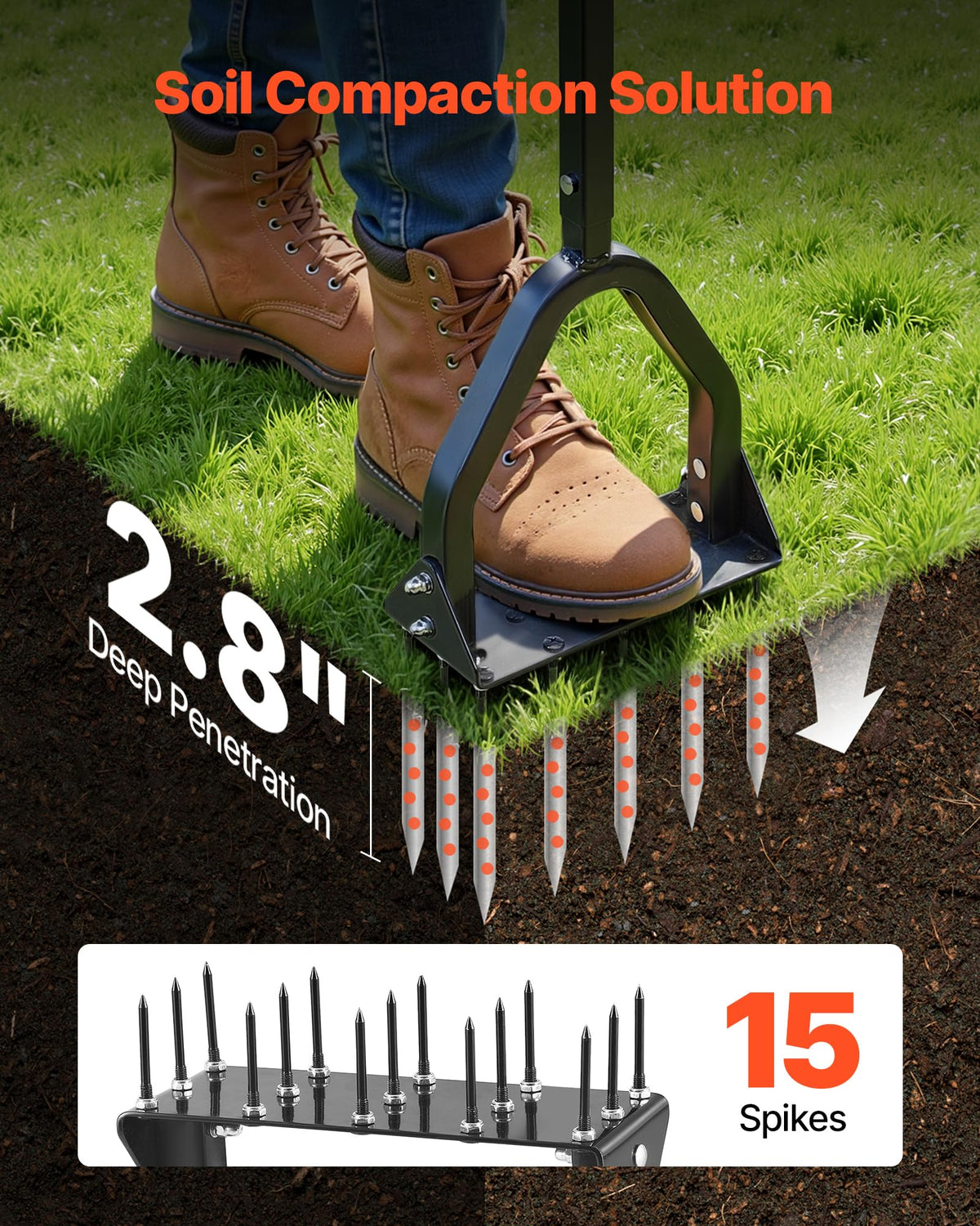 VEVOR Lawn Aerator long handle for comfortable standing use.