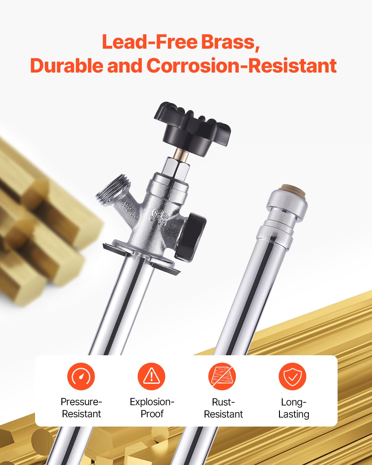 VEVOR lead-free brass valve resists corrosion for long life.