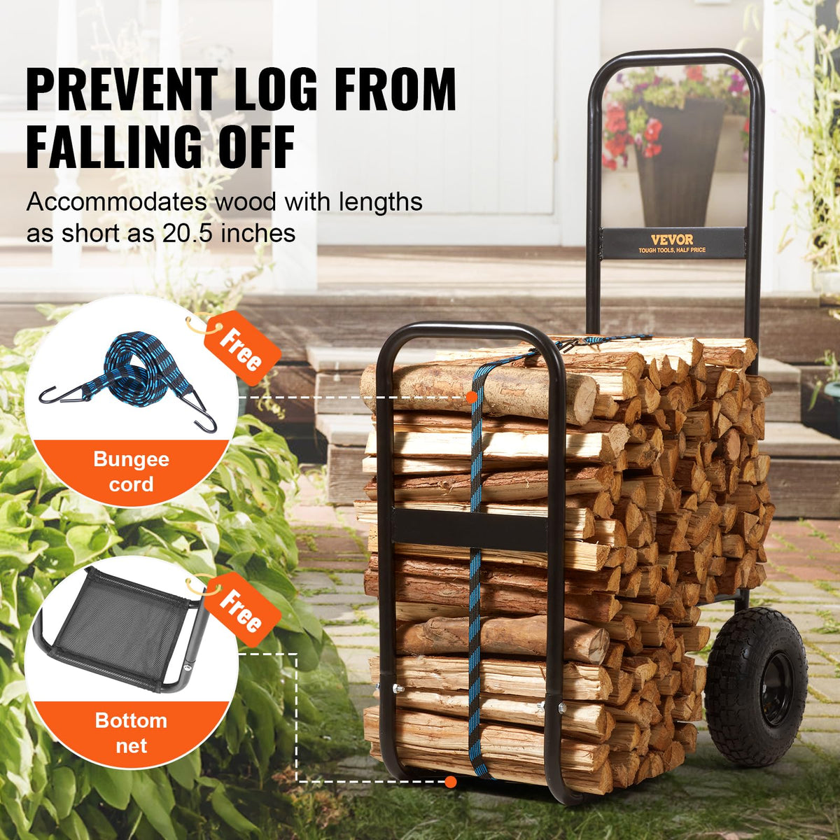 VEVOR Log Cart dimensions help plan storage and fit longer logs.