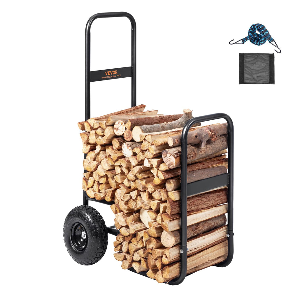 VEVOR Log Cart with guardrail supports secure loading and transport of firewood.