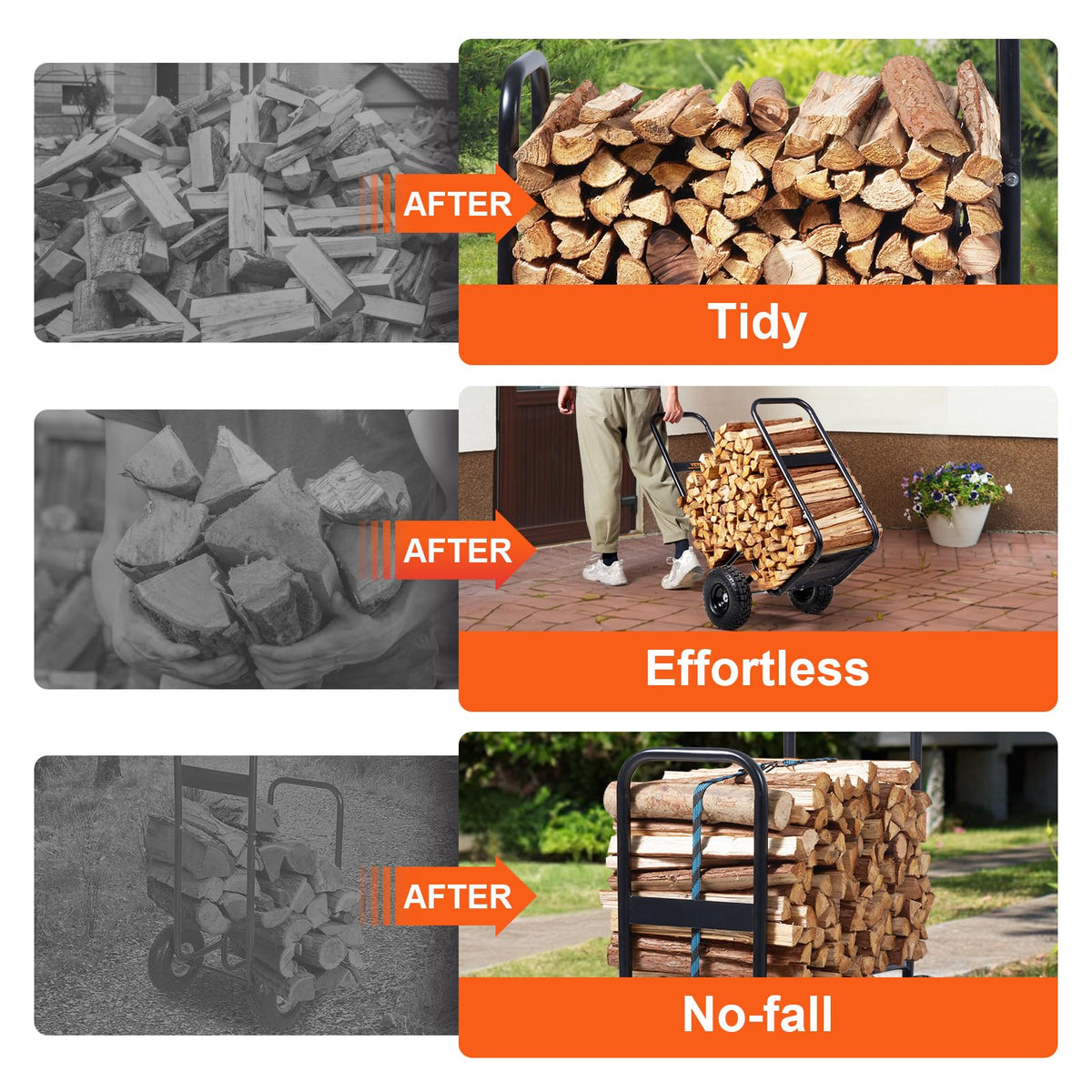VEVOR Log Cart protective mesh keeps wood secure during transport.