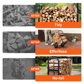 VEVOR Log Cart protective mesh keeps wood secure during transport.