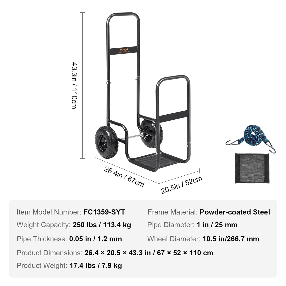 VEVOR Log Cart handles varied ground conditions with easy rolling.