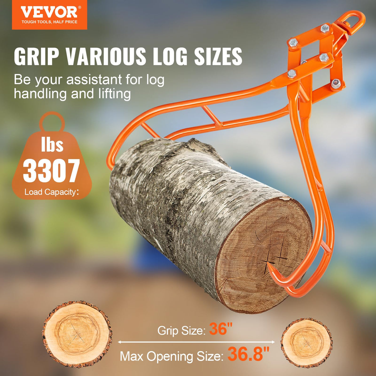 VEVOR log grapple with eagle claw design securing timber during transport