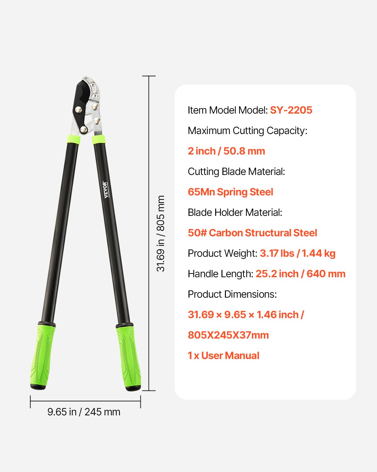 VEVOR loppers ergonomic handles provide steady control during pruning