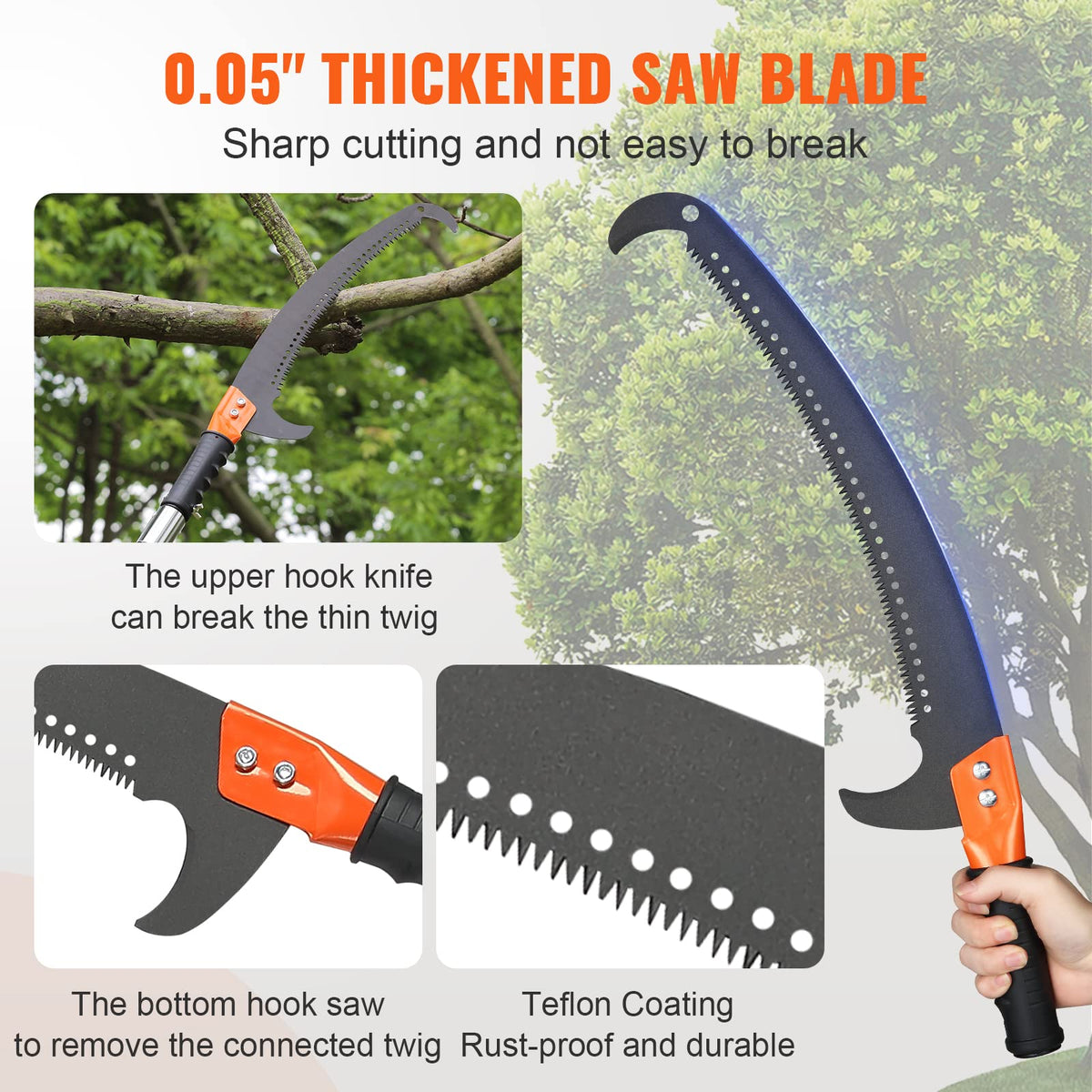 VEVOR Manual Pole Saw top hook knife for twig removal