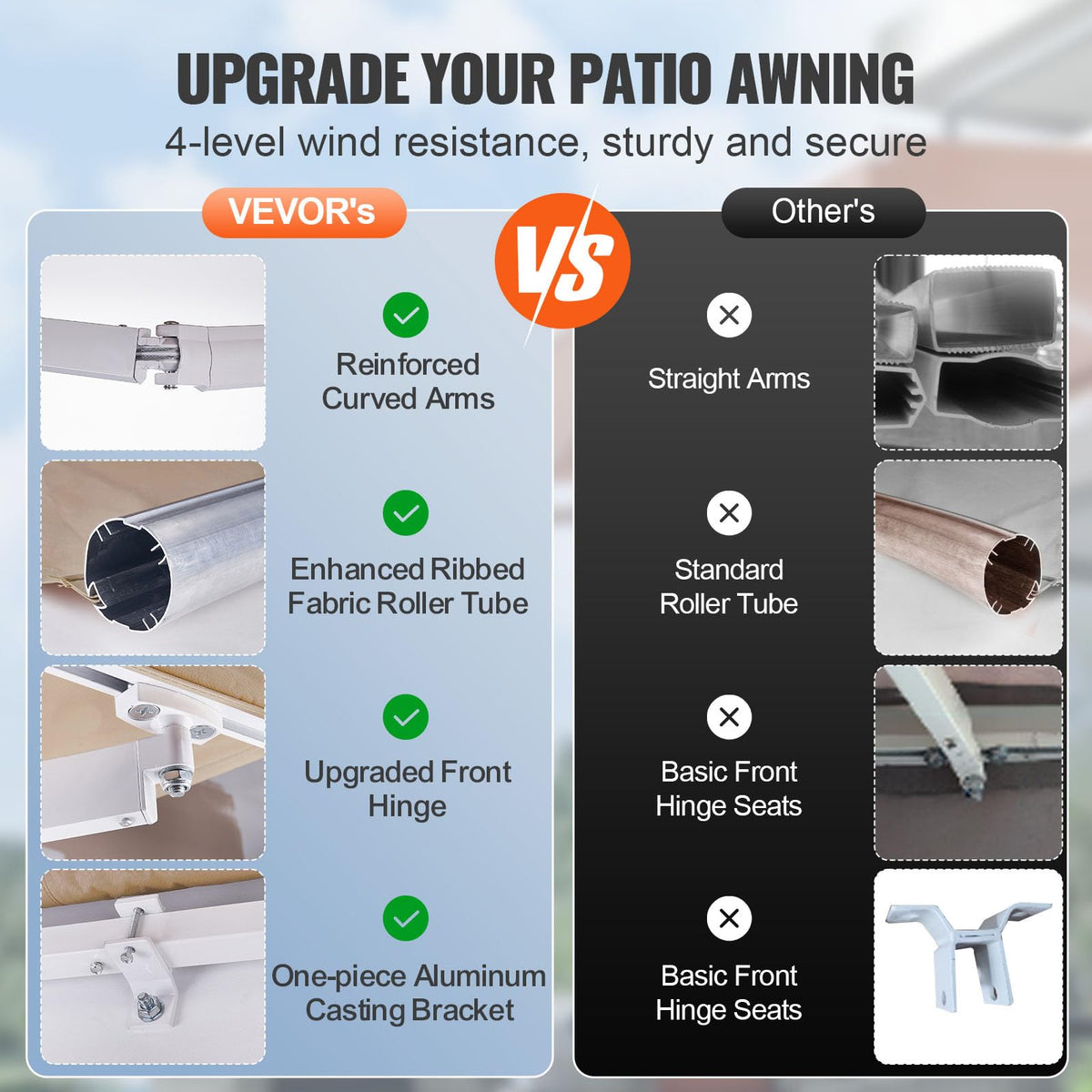 VEVOR awning crank handle close-up for easy adjustments