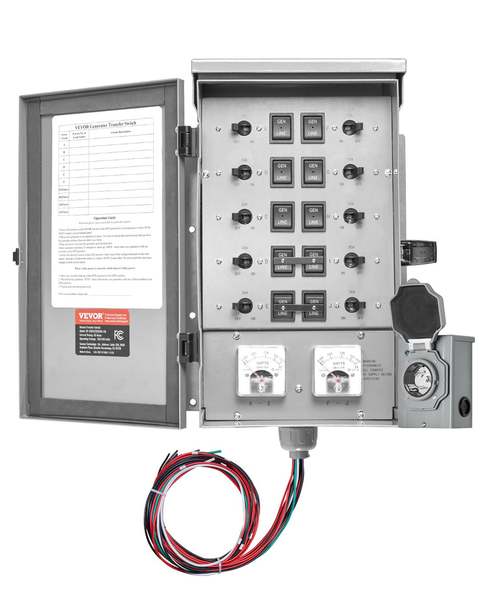 VEVOR manual transfer panel with 10 circuits for reliable home backup power.