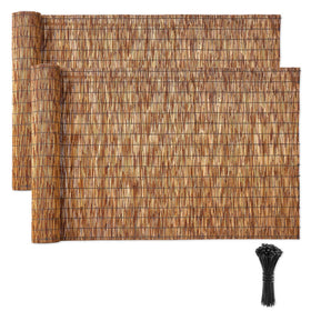 VEVOR natural reed fencing roll in a backyard setup for privacy