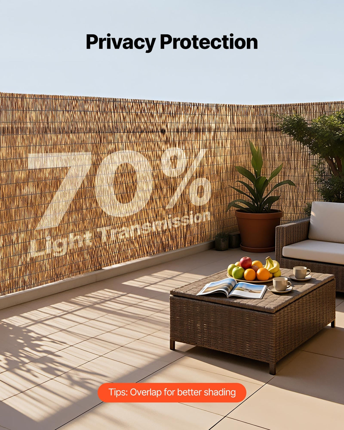 VEVOR backyard privacy with natural reed fencing around garden edge