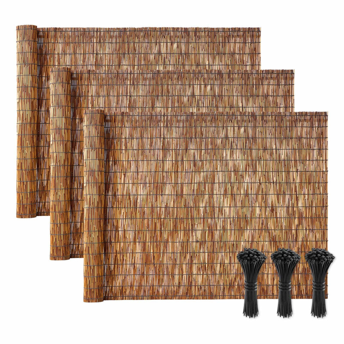 VEVOR natural reed fencing privacy screen in outdoor setting showing privacy and light filtering