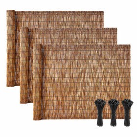 VEVOR natural reed fencing privacy screen in outdoor setting showing privacy and light filtering