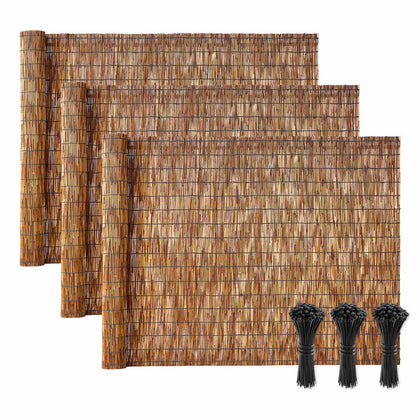 VEVOR natural reed fencing privacy screen in outdoor setting showing privacy and light filtering