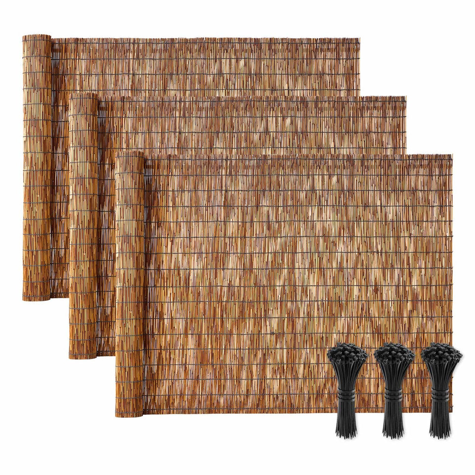 VEVOR natural reed fencing privacy screen in outdoor setting showing privacy and light filtering
